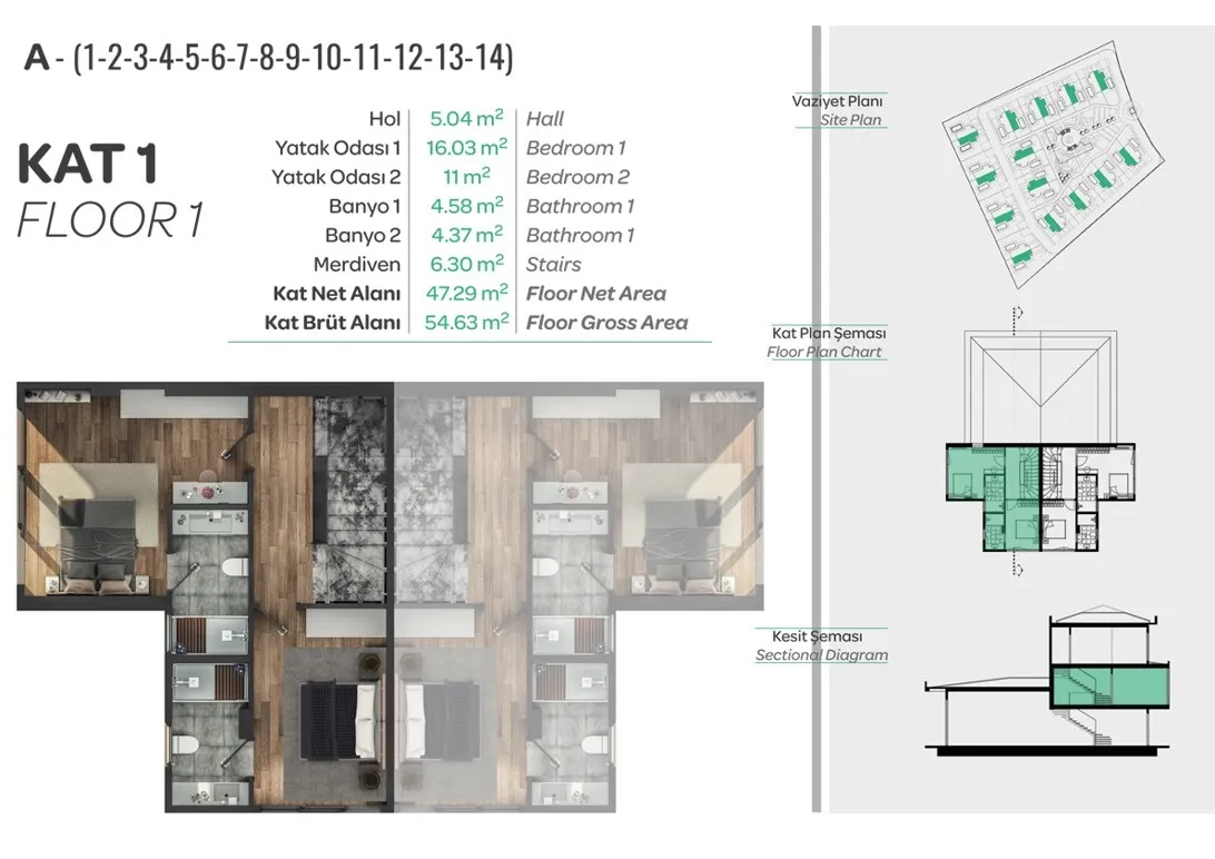 ÖMERLİ 28 VILLAS: floor plan 1